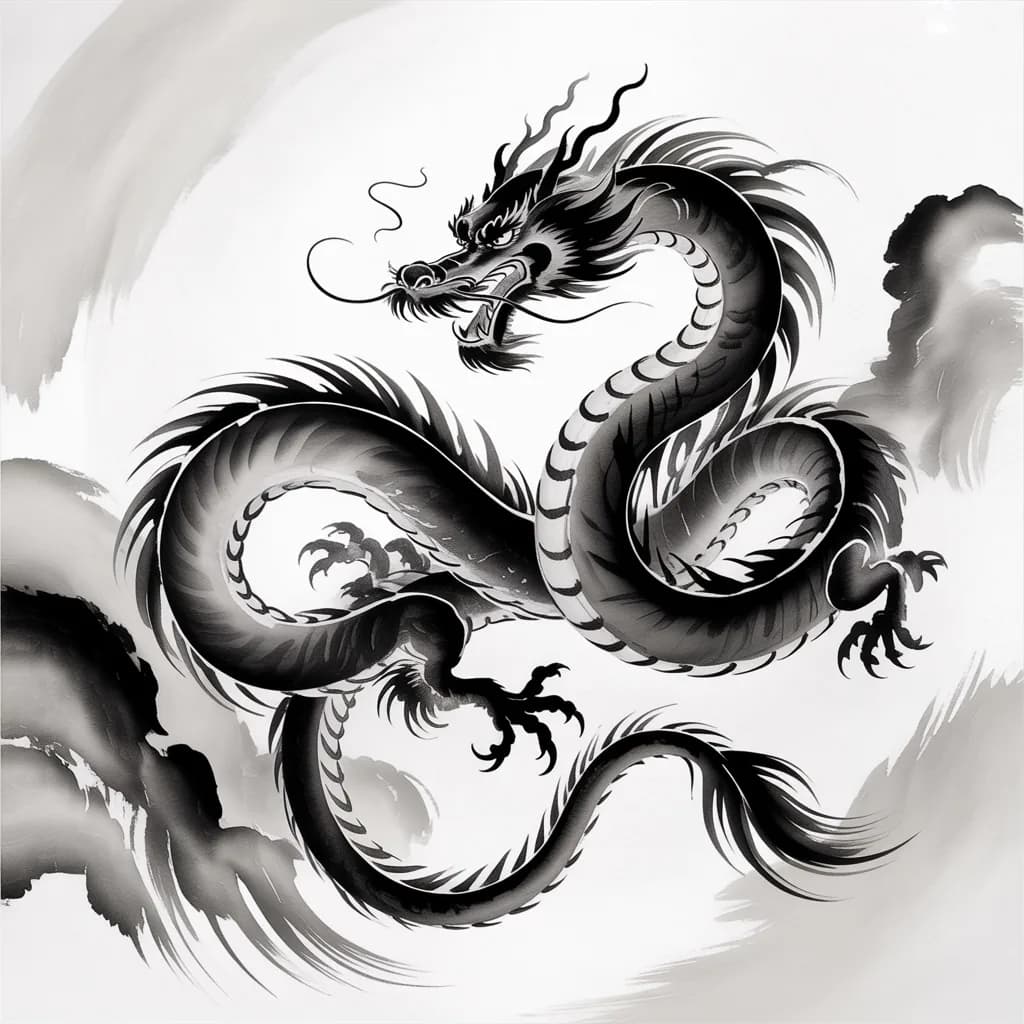 Dragão em tinta sumi-e — símbolo do Ki no Taikiken